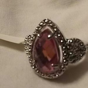 (NWT) pink zircon silver gold filled ring